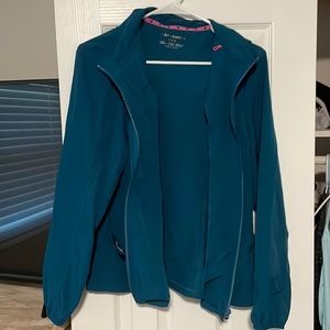 Caribbean blue heart soul hooded scrub jacket size large